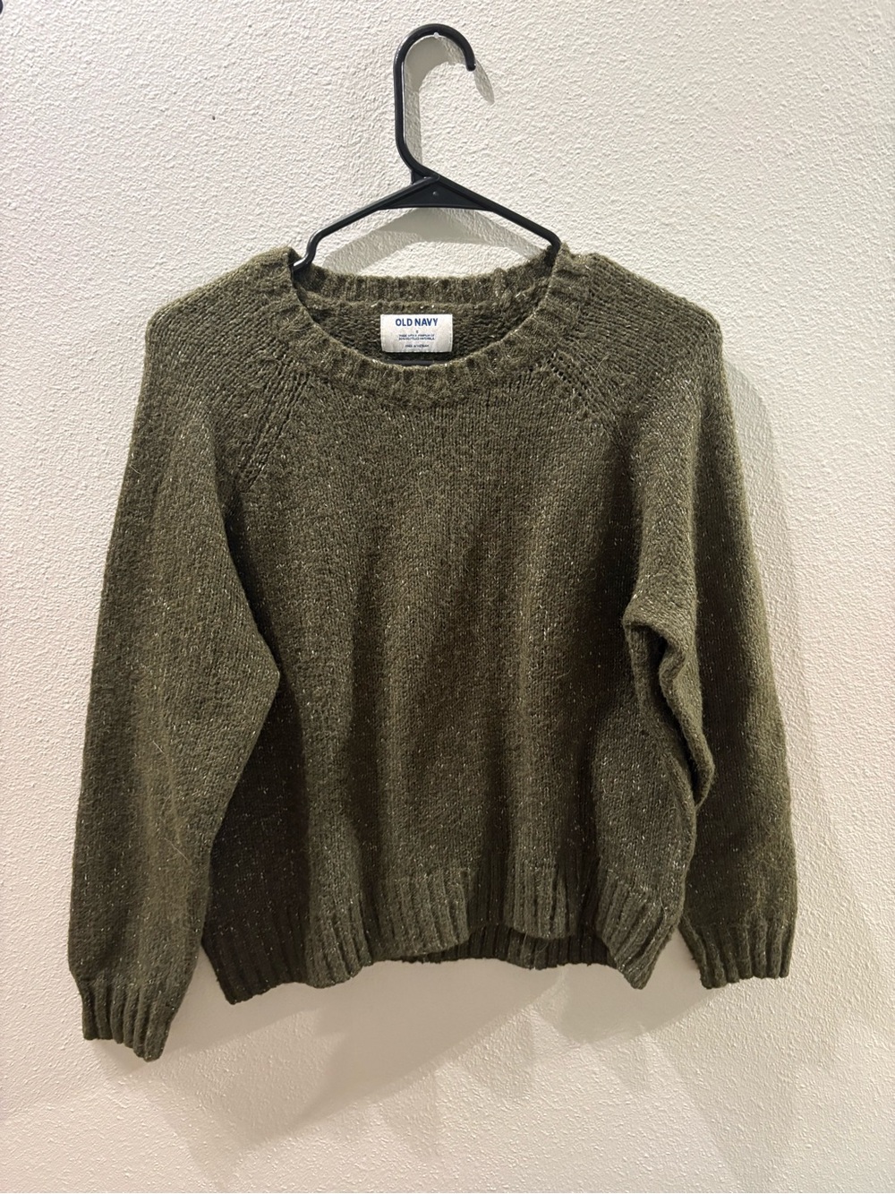 Old Navy Olive Green Speckled Knit Crewneck Raglan Sweater Size Small